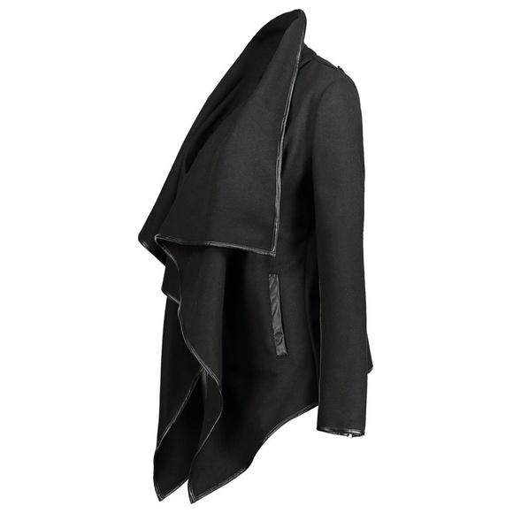 Christine-Leather Trim Wrap Collar Jacket - Picture 4 of 8